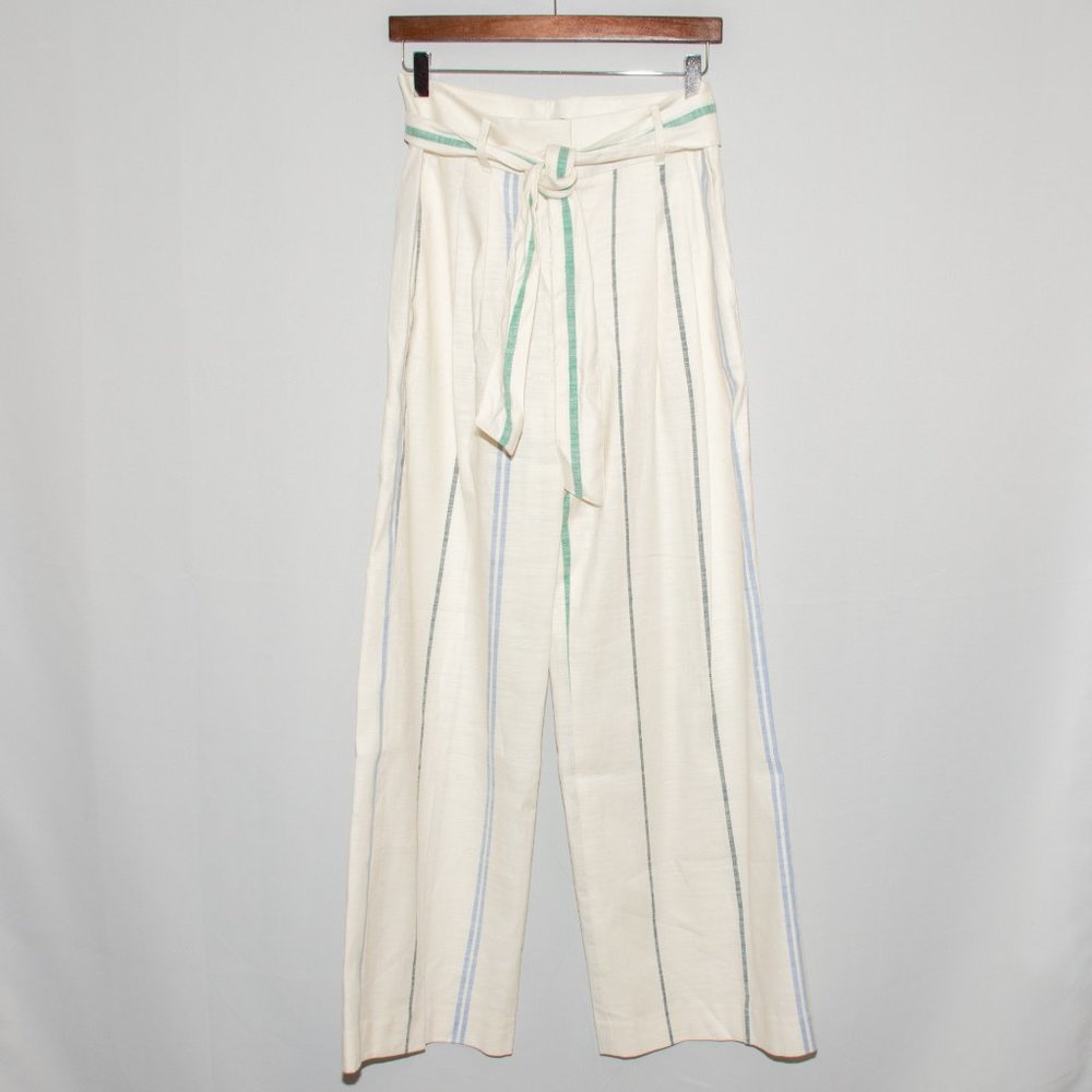 Ann Taylor Tie Waist Striped Linen Wide Leg Pants - Picture 5 of 8